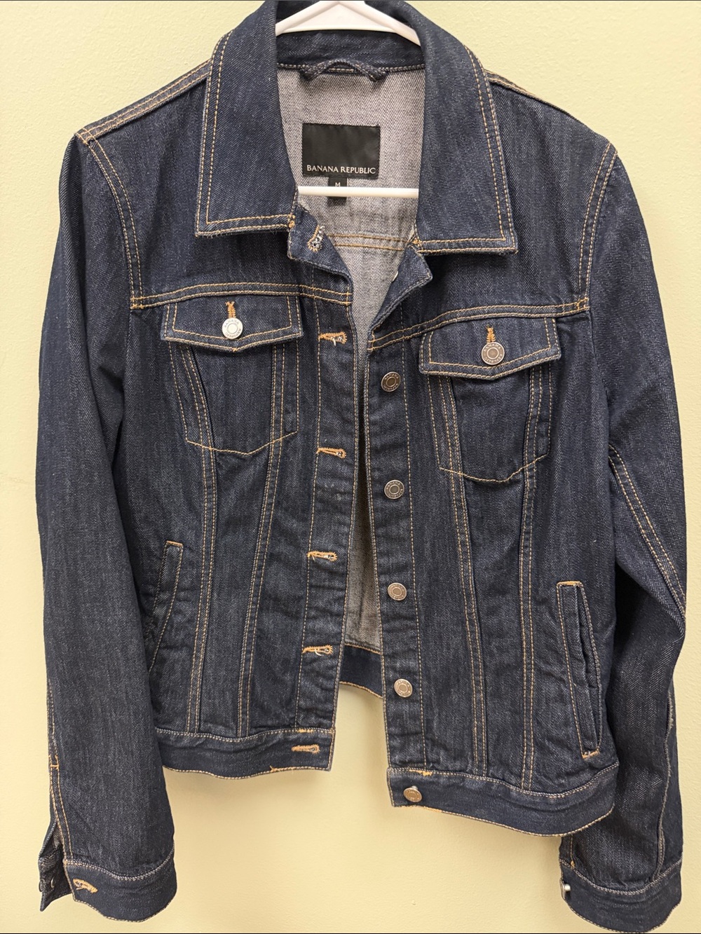 Banana Republic Dark Indigo Denim Jacket with Tan Stitching